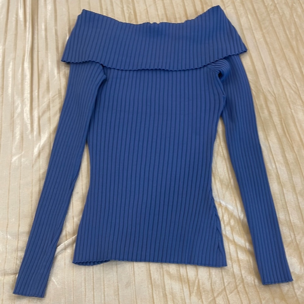 Beautiful Blue Knit Off Shoulder Top